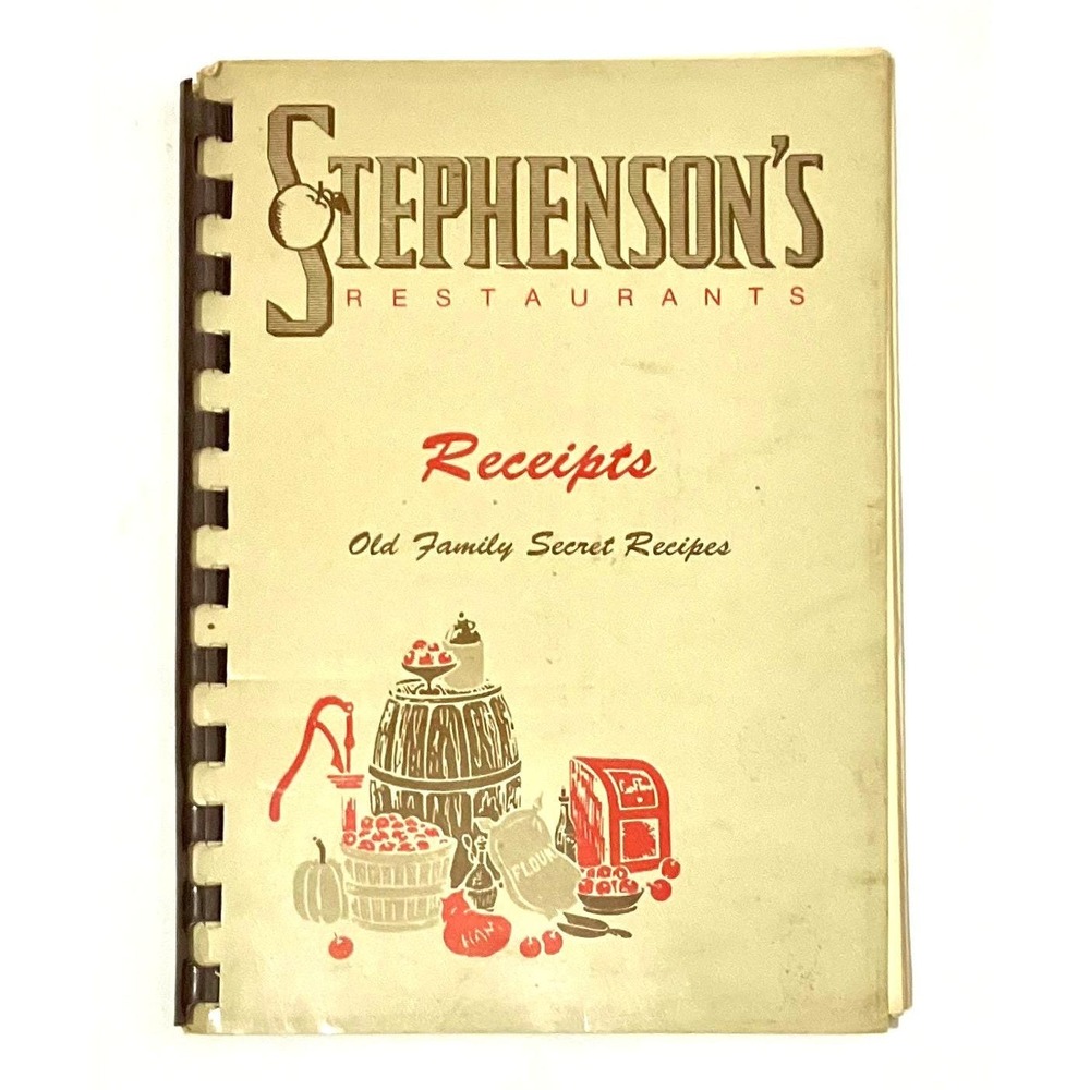 Stephenson's Restaurants Receipts, Old Family Secret Recipes, Cookbook, 1981 VTG